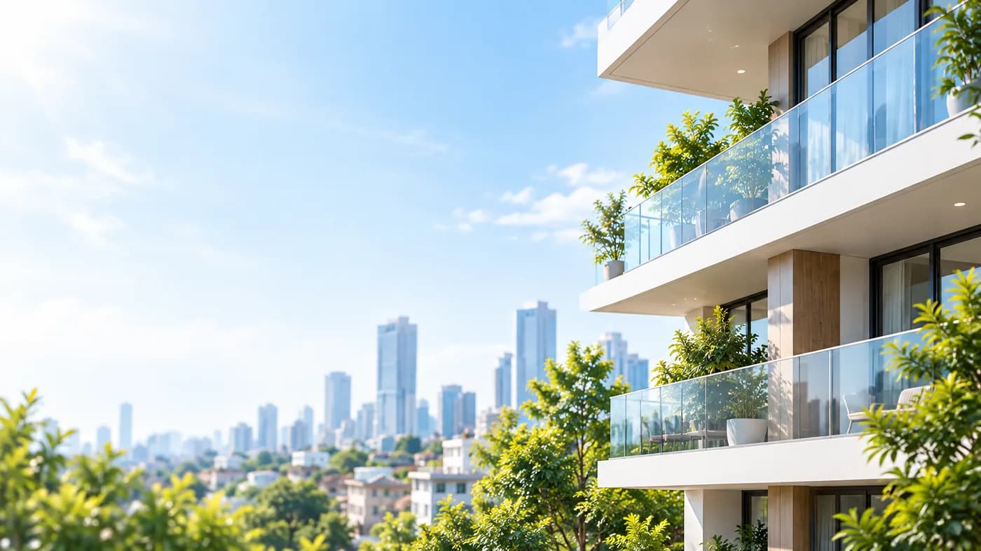 Balkon unit dengan pemandangan kota